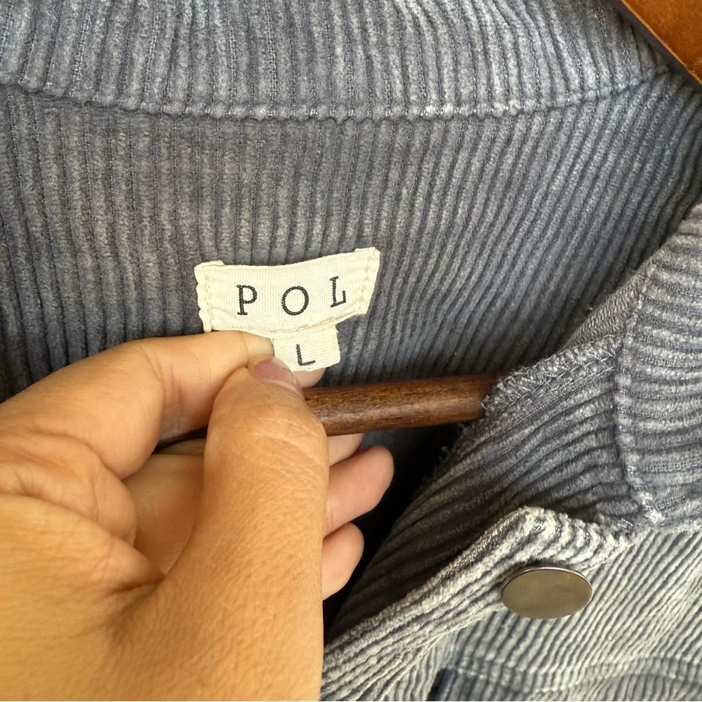 POL Gray Corduroy Distressed Button Down Cotton  Jacket Top Size Large